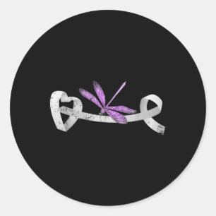 Sticker Rond Dragonfly White Ribbon Cancer du poumon Survivant