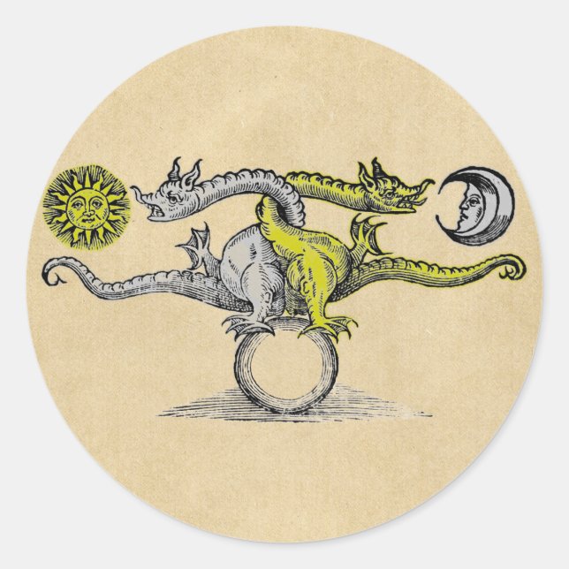 Sticker Rond Dragons d'or et d'argent (Devant)