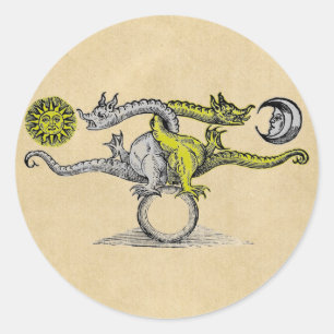 Sticker Rond Dragons d'or et d'argent