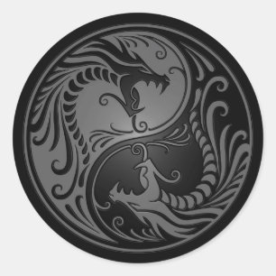 Sticker Rond Dragons gris et noirs de Yin Yang