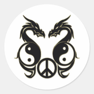 STICKER ROND DRAGONS PAISIBLES - YIN ET YANG