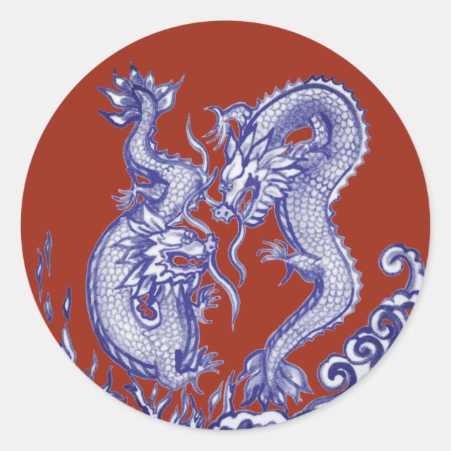 Sticker Rond Dragons spectaculaires Blue Red Water Fire Orienta (Devant)