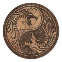 Dragons Yin Yang avec effet Grain de Bois