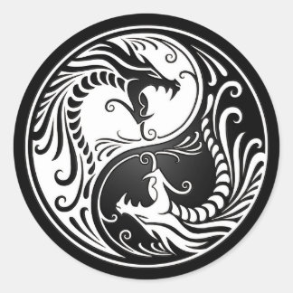 Sticker Rond Dragons Yin Yang blancs et noirs