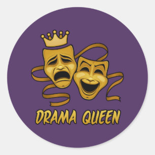Sticker Rond Drama Queen Comédie Et Tragédie Gold Theatre Masqu