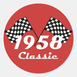 Sticker Rond Drapeau à damier rétro 1958 noir et blanc classiqu