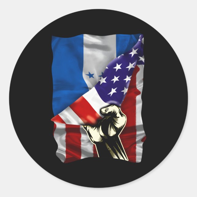 Sticker Rond Drapeau à moitié américain Honduras racines Usa Dr (Devant)