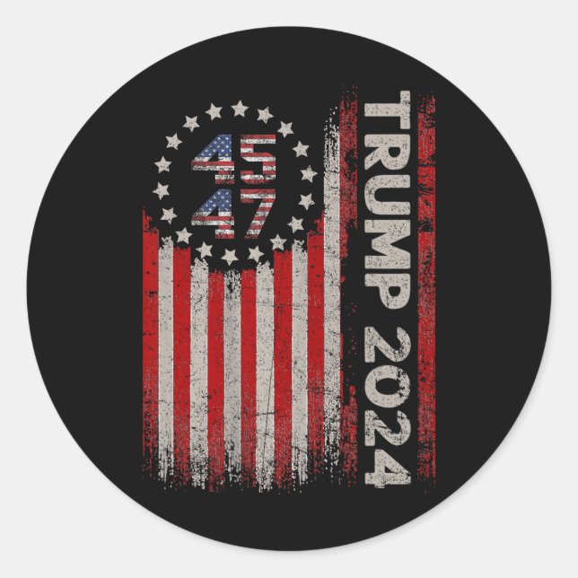 Sticker Rond Drapeau américain 47 Trump 2024 (Devant)