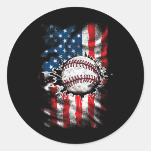 Sticker Rond Drapeau américain 4 juillet baseball Hommes garçon