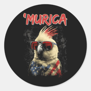 Sticker Rond Drapeau américain 4 juillet Cockatiel Patriotique