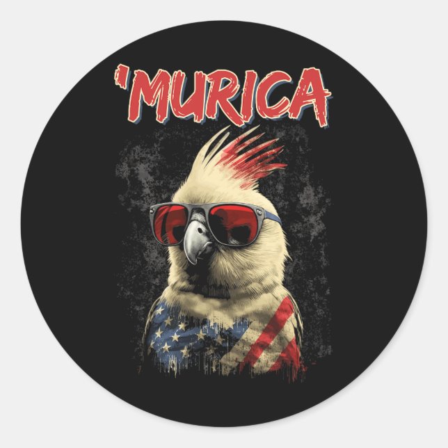 Sticker Rond Drapeau américain 4 juillet Cockatiel Patriotique (Devant)