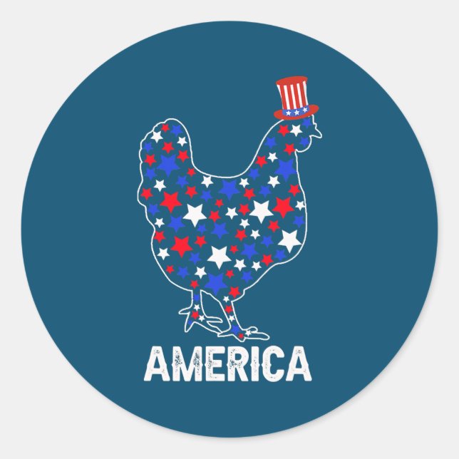 Sticker Rond Drapeau américain 4 juillet Drapeau de poulet (Devant)
