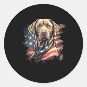 Sticker Rond Drapeau américain 4 juillet Labrador Patriotique R