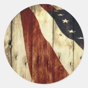 Sticker Rond Drapeau américain à grains de bois primitif Americ