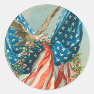 Sticker Rond Drapeau américain Aigle Rose Jour du Souvenir