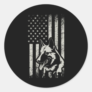 Sticker Rond Drapeau américain berger allemand cadeau Patriot a