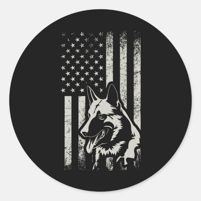 Sticker Rond Drapeau américain berger allemand cadeau Patriot a (Devant)