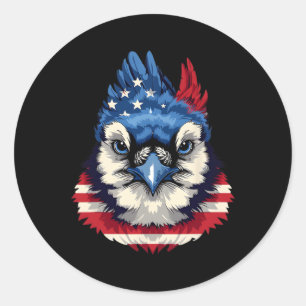 Sticker Rond Drapeau Américain Blue Jay Patriotic Bird Visage 4