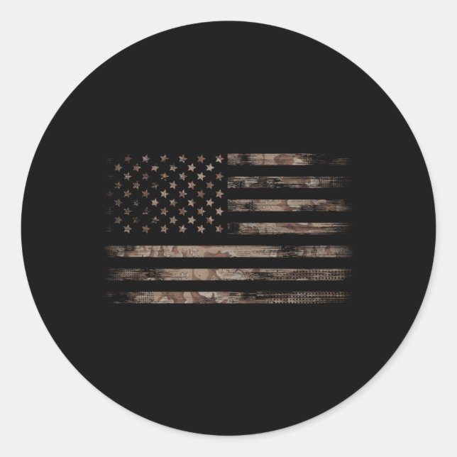 Sticker Rond Drapeau américain Camouflage du désert en détresse (Devant)