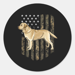 Sticker Rond Drapeau américain camouflage Labrador Retriever ja