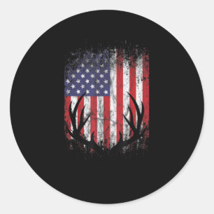 Sticker Rond Drapeau américain Chasse aux cerfs Buck Antlers