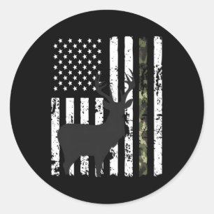 Sticker Rond Drapeau américain Chasse aux cerfs Buck Camo