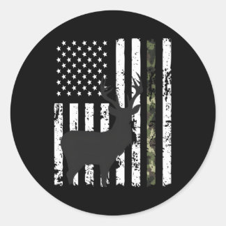 Sticker Rond Drapeau américain Chasse aux cerfs Buck Camo