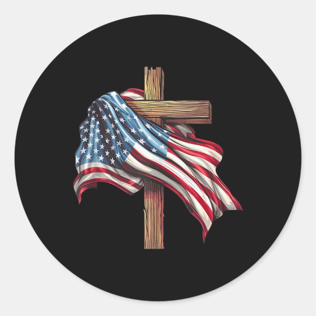 Sticker Rond Drapeau américain Christian Cross Jesus 4 juillet  (Devant)
