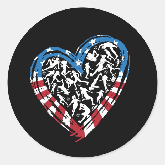 Sticker Rond Drapeau américain - Coeur de football féminin (Devant)