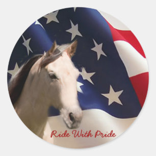 Sticker Rond Drapeau américain d'autocollant de cheval