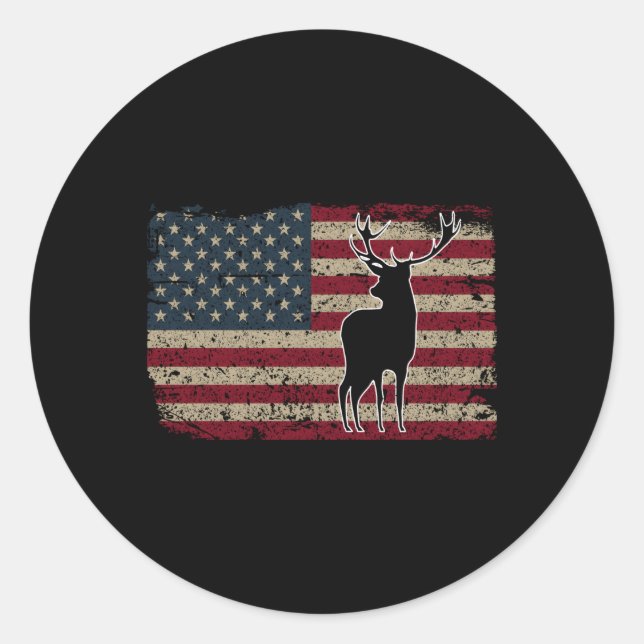 Sticker Rond Drapeau américain de chasse aux cerfs Fier chasseu (Devant)