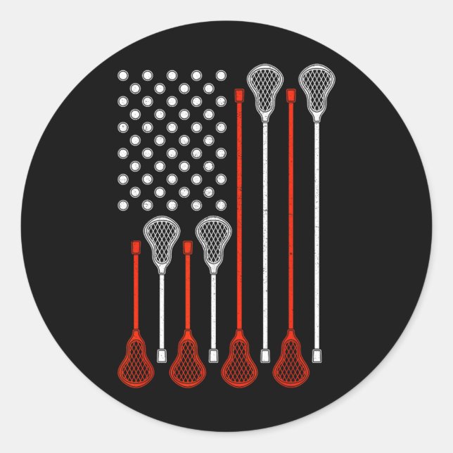 Sticker Rond Drapeau américain de crosse - Lacrosse patriotique (Devant)