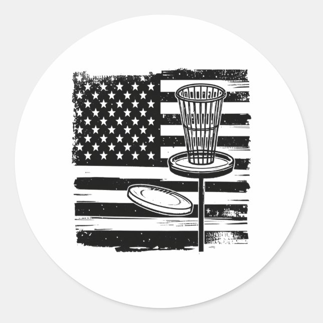 Sticker Rond Drapeau américain de Disk Golf (Devant)