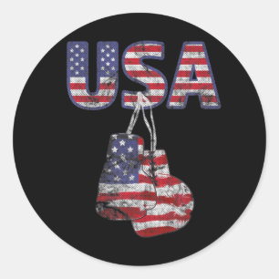 Sticker Rond Drapeau américain de gants de boxe