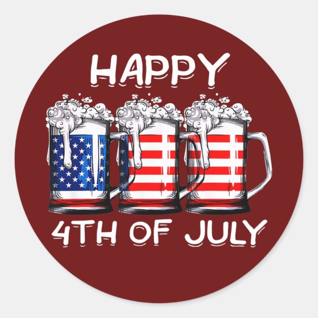 Sticker Rond Drapeau américain de la bière Happy 4 juillet Meri (Devant)