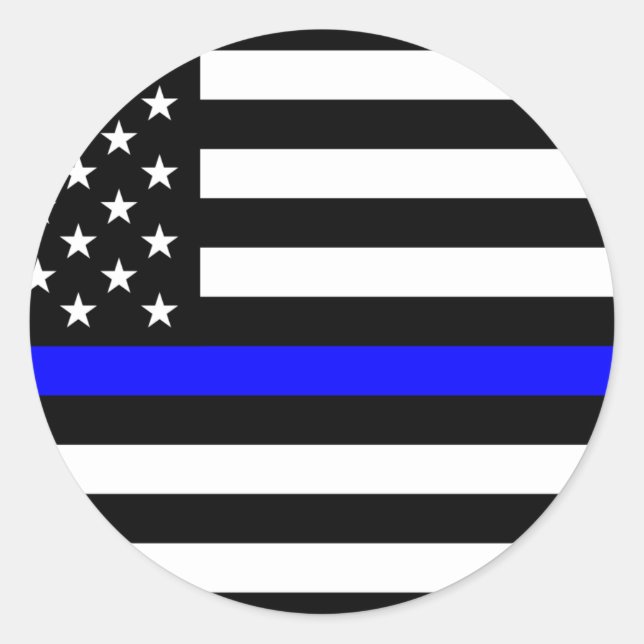 Sticker Rond Drapeau américain de la ligne bleue mince (Devant)