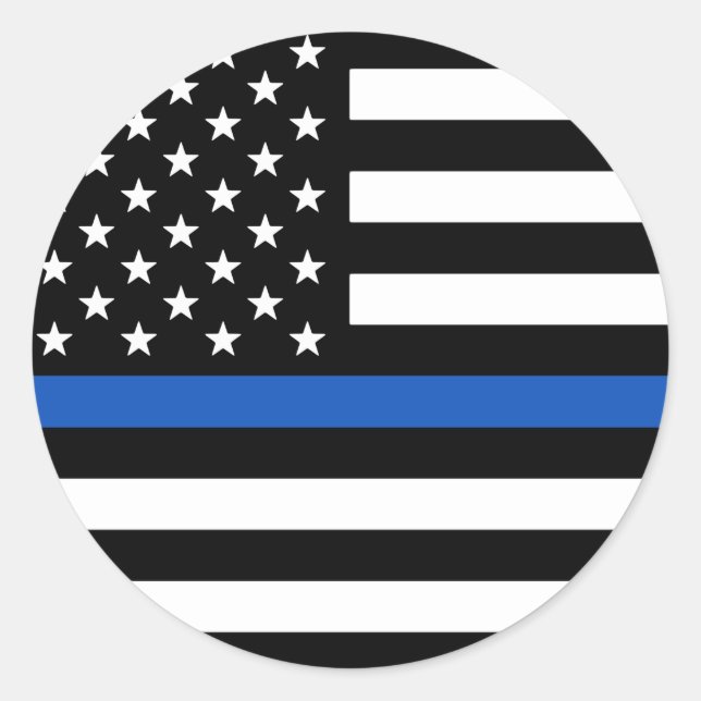 Sticker Rond Drapeau américain de la ligne bleue mince (Devant)