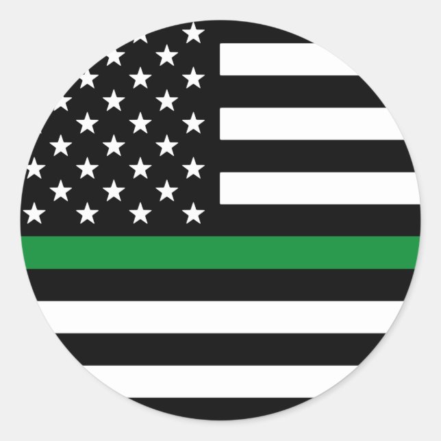 Sticker Rond Drapeau américain de la ligne verte mince (Devant)