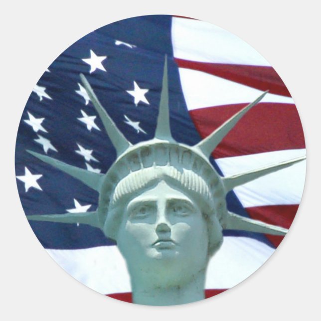 Sticker Rond Drapeau américain de la Statue de la Liberté (Devant)
