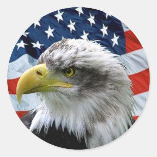Sticker Rond Drapeau américain de l'aigle patriotique de Bald 