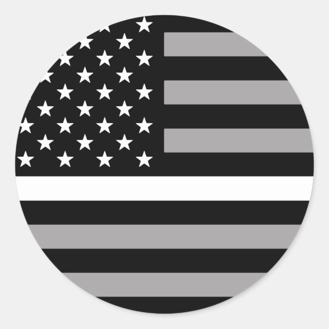 Sticker Rond Drapeau américain de ligne blanche mince (Devant)