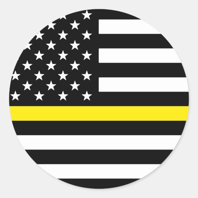 Sticker Rond Drapeau américain de ligne jaune mince (Devant)