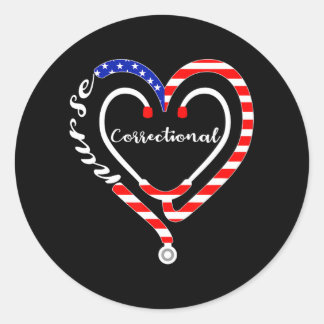 Sticker Rond Drapeau américain de l'infirmière correctionnelle 