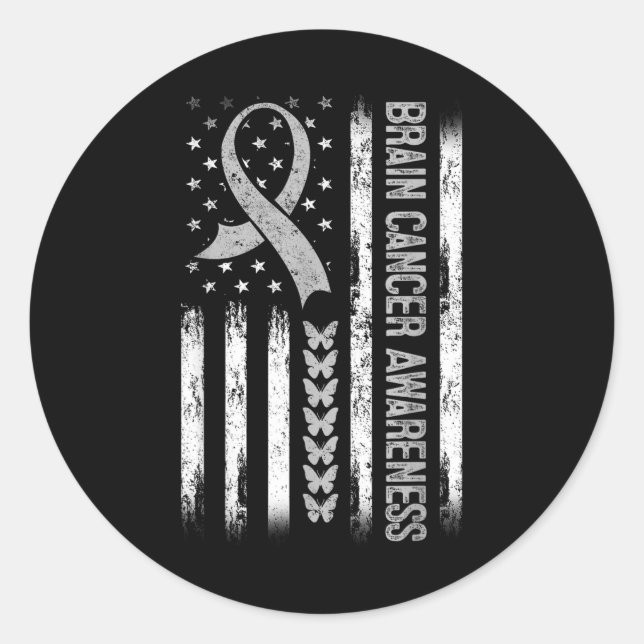 Sticker Rond Drapeau américain de sensibilisation au cancer du  (Devant)
