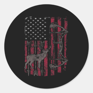 Sticker Rond Drapeau américain Deer Bow Chasse Patriotique Dist