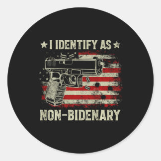 Sticker Rond Drapeau Américain Drôle Je M'Identifie Comme Non-B