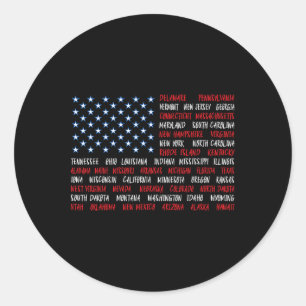 Sticker Rond Drapeau américain du 4 juillet Tous les noms des 5