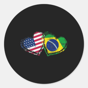 Sticker Rond Drapeau américain du Brésil Cœur Amour brésilien a
