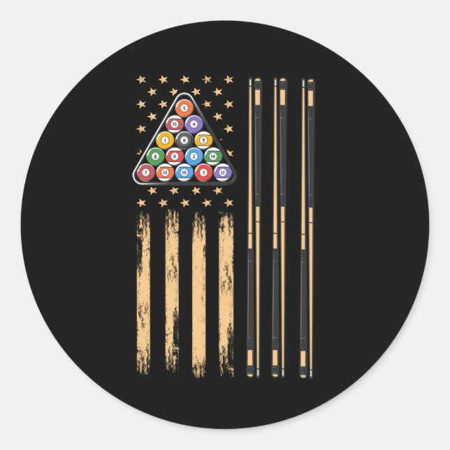 Sticker Rond Drapeau américain du joueur de pool (Devant)
