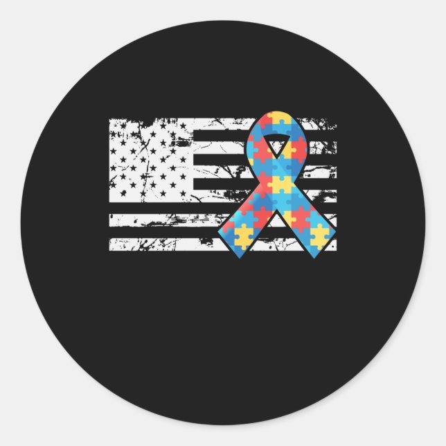 Sticker Rond Drapeau américain du ruban de sensibilisation sur  (Devant)